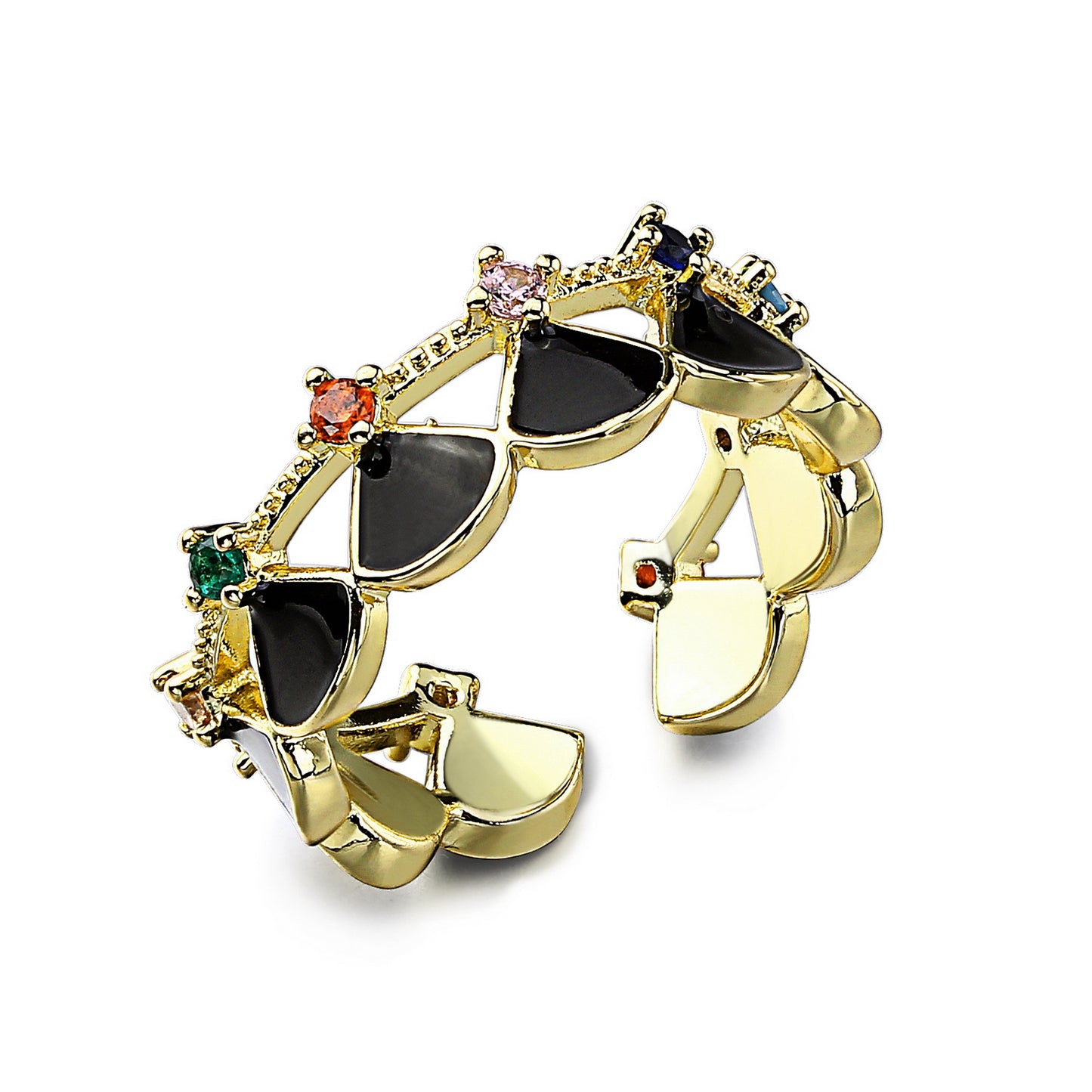 Open Enamel Ring for Women, Dainty 18k Gold Plated Adjustable Ring