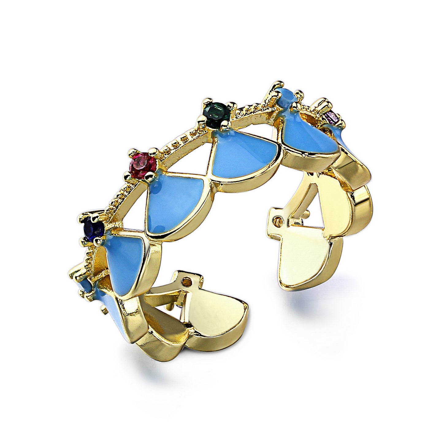 Open Enamel Ring for Women, Dainty 18k Gold Plated Adjustable Ring