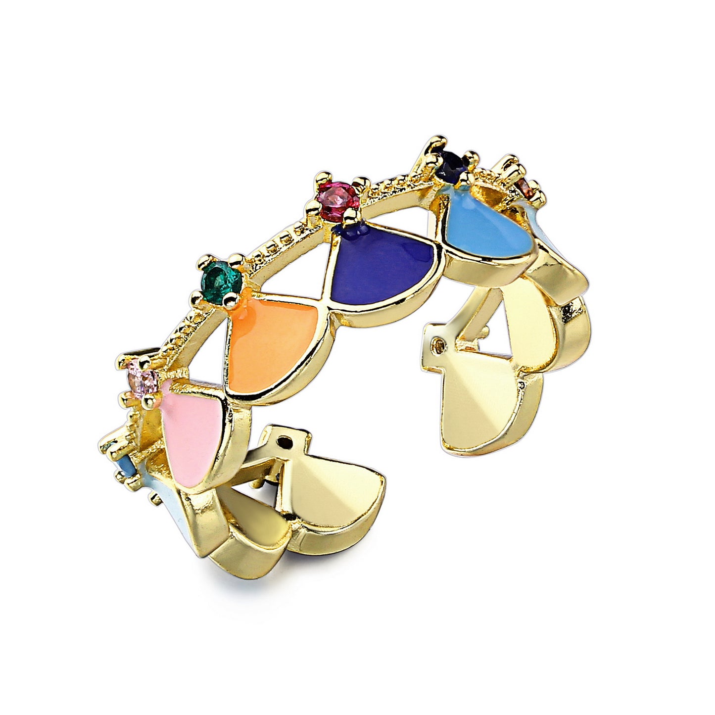Open Enamel Ring for Women, Dainty 18k Gold Plated Adjustable Ring