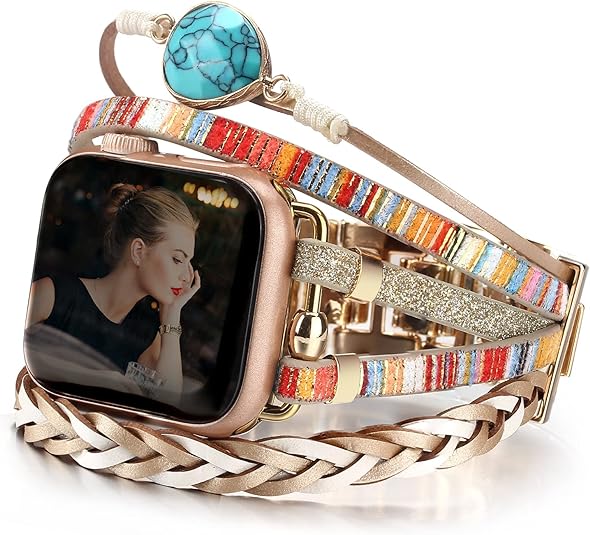 Boho Leather Wrap Bands Compatible with Apple Watch Band